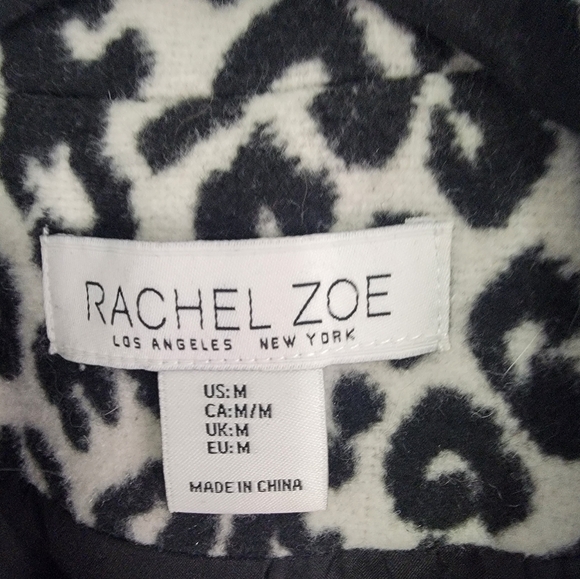 Rachel Zoe Black/White Leopard Print Long Coat One Button With Pockets Size M. - Picture 3 of 6